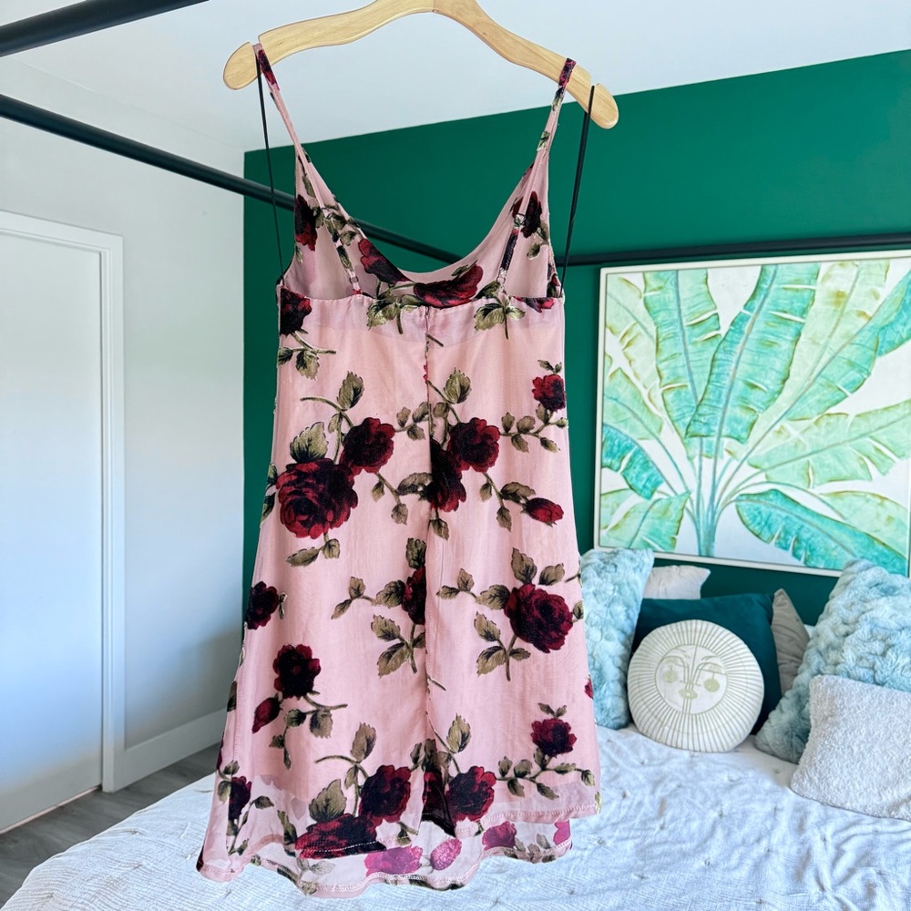 Mauve and Red Floral Burnout Mini Slip Dress | Small - Picture 3 of 13